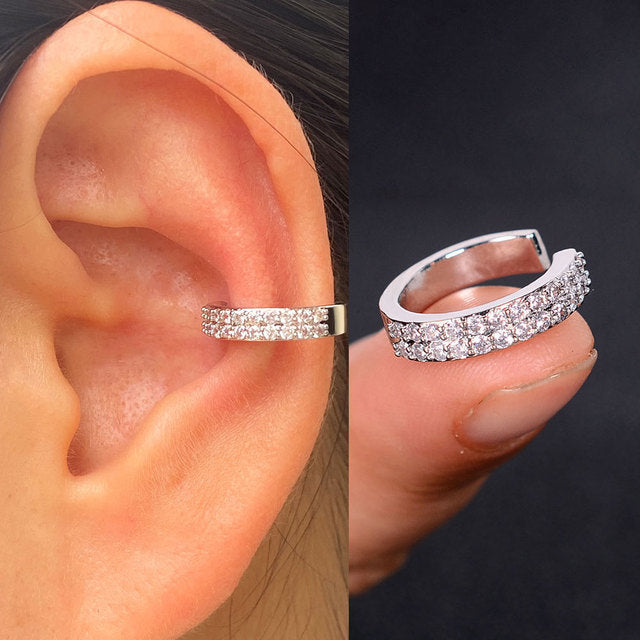 1Pc Hollow Geometry Rainbow CZ Cuff Wrap Clip On Earrings Women Girls Climber Ear Cartilage Bone Clips Fake Earring Non Piercing